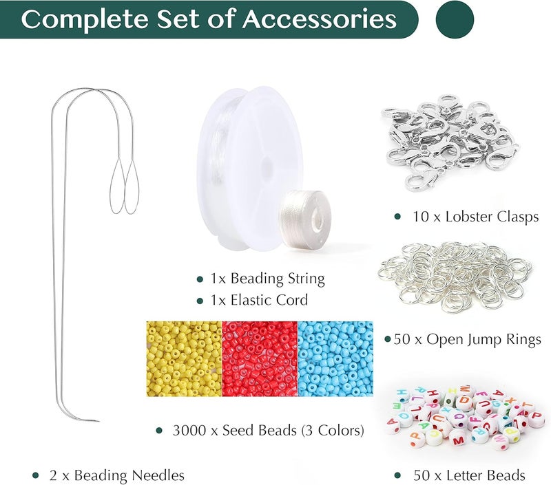Tilhumt Bead Spinner for Jewelry Making, Effortless Rotating Wooden Bracelet Spinner with 50 Letter Beads, 3000 Seed Beads, 2 Big Eye Beading Needles for Making Seed Clay Beads Waist, Bracelets - Image 4